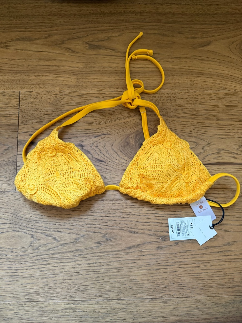 Shade & Shore NWT XS Yellow Crochet Triangle Bikini Top